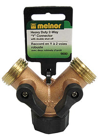 Melnor Metal 2-Way Hose Valve with Dual Shut Off Brass Connector Fits 3/4 in 5/8 in and 1/2 in Garden Hoses