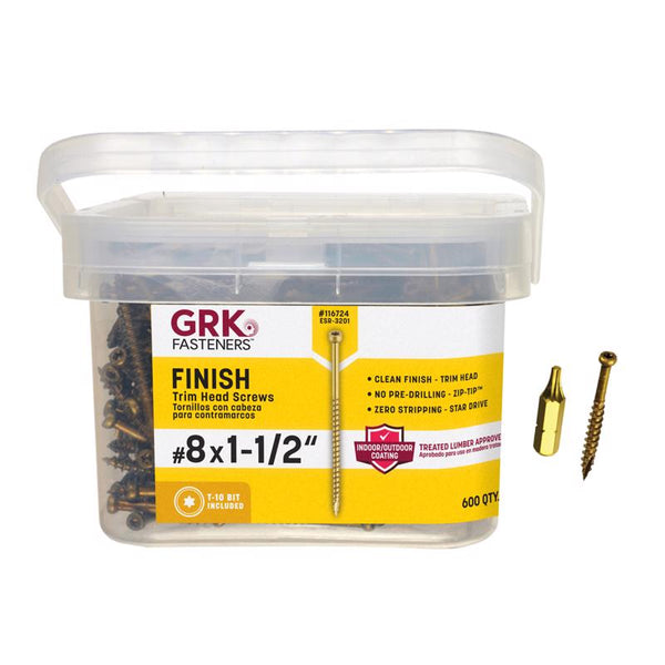 Tornillos de construcción con cabeza de estrella y corte en forma de W de GRK Fasteners n.° 8 pulg. x 1-1/2 pulg. de largo