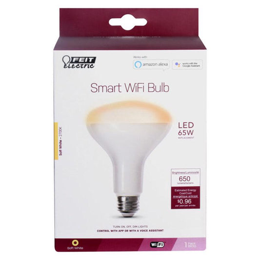 Feit LED Smart BR30 E26 (Medium) Smart-Enabled Smart WiFi LED Bulb Soft White 65 Watt Equivalence 1