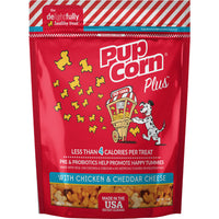 PupCorn Plus Dog Treats 4 oz Chicken and Cheddar Cheese Low Calorie Prebiotic and Probiotic Crunchy Treats
