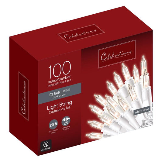 Celebrations Incandescent Mini Clear 100 ct String Christmas Lights 20 ft.