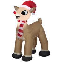 Gemmy Christmas Inflatable Rudolph the Red-Nosed Reindeer in Santa Hat and Scarf 42 in. Inflatable (Pack of 6)