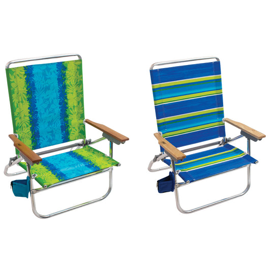 Rio Brands Easy In-Easy Out 4 position Adjustable Assorted Beach Folding Chair (Pack of 4)