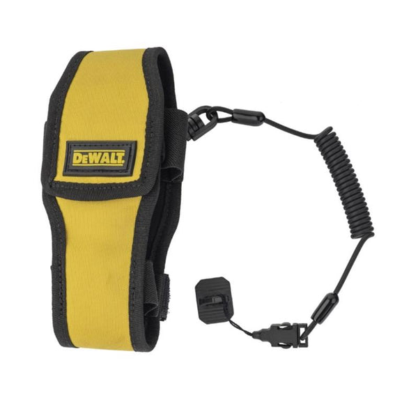 Soporte para teléfono móvil de poliéster/acero DeWalt con cordón, 2,95 in de ancho, capacidad de 2 lb, negro/amarillo, 1 unidad
