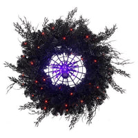 Celebrations Orange/Purple 53 ct 24 in. LED Prelit Black Spider Wreath (Pack of 4)