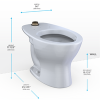 TOTO® TORNADO FLUSH® Commercial Flushometer Floor-Mounted Universal Height Toilet with CEFIONTECT, Elongated,  Cotton White - CT725CUFG#01