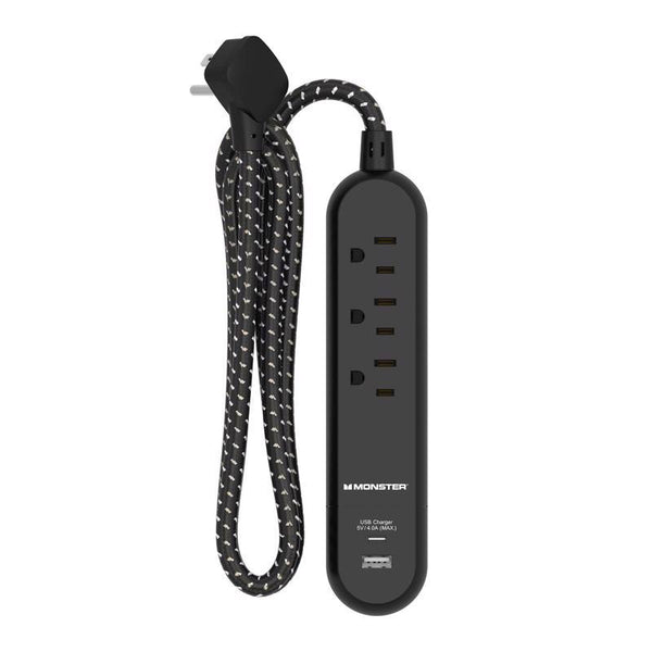 Monster 4 ft. L 3 outlets Power Strip with USB Ports Black
