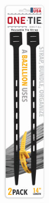 One Tie 14 in. L Black Reusable Tie Strap 2 pk