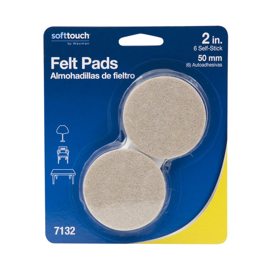 Softtouch Felt Self Adhesive Protective Pad Tan Round 2 in. W 6 pk
