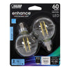 Feit Enhance G16.5 E12 (Candelabra) Filament LED Bulb Daylight 60 Watt Equivalence 2 pk