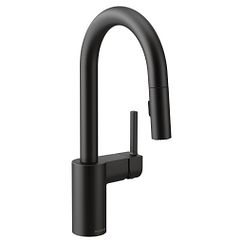 Matte black one-handle high arc pulldown bar faucet
