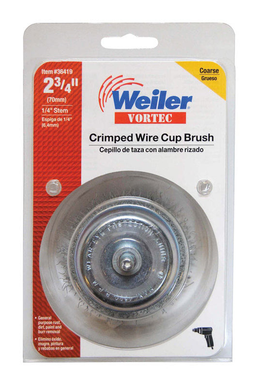 Weiler Vortec 2-3/4 in. D X 1/4 in. Coarse Steel Crimped Wire Cup Brush 4500 rpm 1 pc