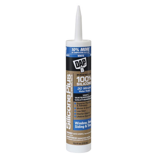DAP White Silicone Rubber Door, Siding and Window Sealant 10.1 oz. (Pack of 12)