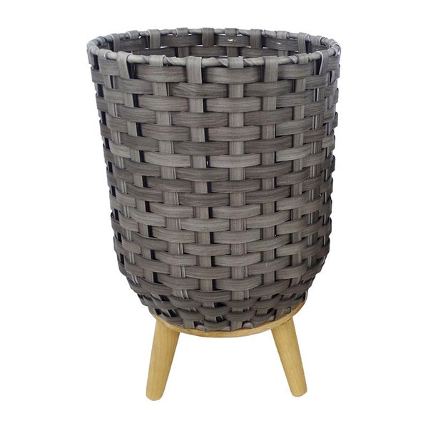 Cesta de mimbre plástica para plantas Alpine de 15 pulgadas de alto x 12 pulgadas de ancho x 12 pulgadas de profundidad, color gris