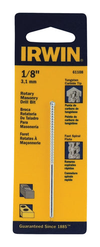 Irwin 1/8 in. X 3 in. L Carbide Tipped Rotary Drill Bit Straight Shank 1 pc