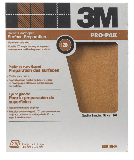 3M Pro-Pak 11 in. L X 9 in. W 120 Grit Garnet Sandpaper 25 pk