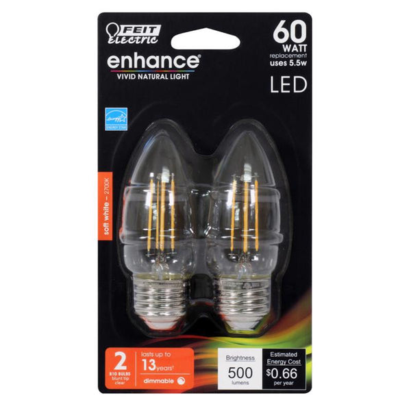 LED B10 E26 SW 60W 2PK