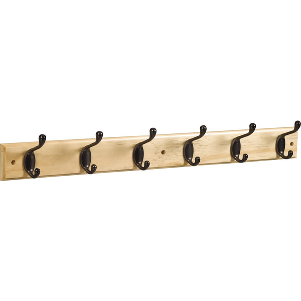 DPV8170 Barra para colgar ropa de 27" x 2-3/4" x 3/5" con 6 ganchos para abrigos - Bronce frotado con aceite con barra marrón claro