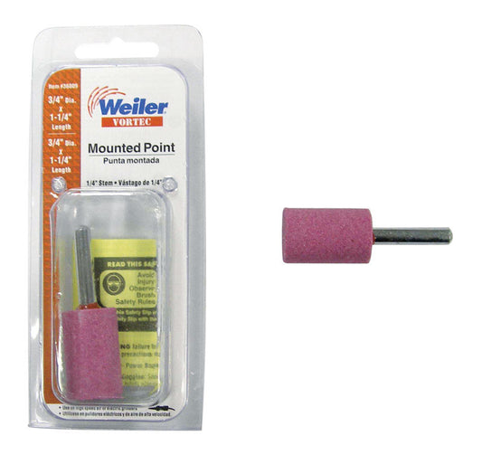 Weiler Vortec 1-1/4 in. Dia. x 0.25 in. L Aluminum Oxide Stem Mounted Point Cylinder 28000 rpm 1 pc.