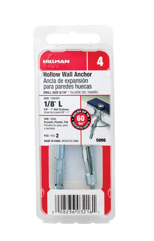 Hillman 1/8 in. Dia. x 12 in. L Metal Round Head Hollow Wall Anchors 2 pk (Pack of 10)