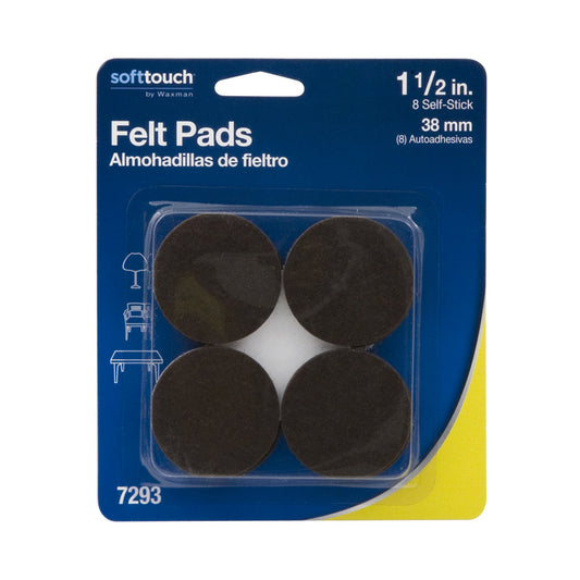 Softtouch Felt Self Adhesive Protective Pad Brown Round 1-1/2 in. W X 1-1/2 in. L 8 pk