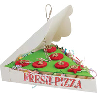A&E Cage Company Happy Beaks Pizza Takeout Hanging Bird Toy 8.86 in H x 7.28 in L with Wood and Paper Materials