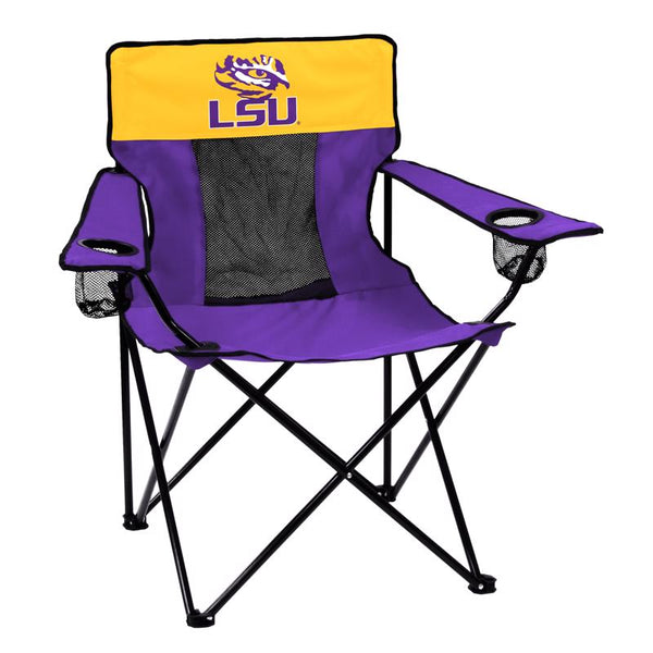 Silla plegable para director de LSU con logotipo de la marca Elite Purple
