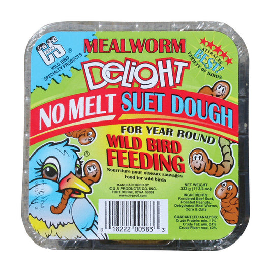 C&S Products Mealworm Delight Assorted Species Wild Bird Food Beef Suet 11.75 oz. (Pack of 12)
