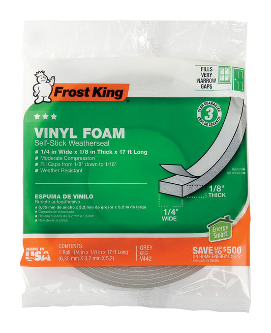 Frost King Gray Vinyl Clad Foam Weather Seal For Doors and Windows 17 ft. L X 0.13 in.