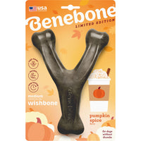 Benebone Holiday Wishbone Medium | Pumpkin Spice Flavor Durable Chew Toy for Dogs Without Thumbs