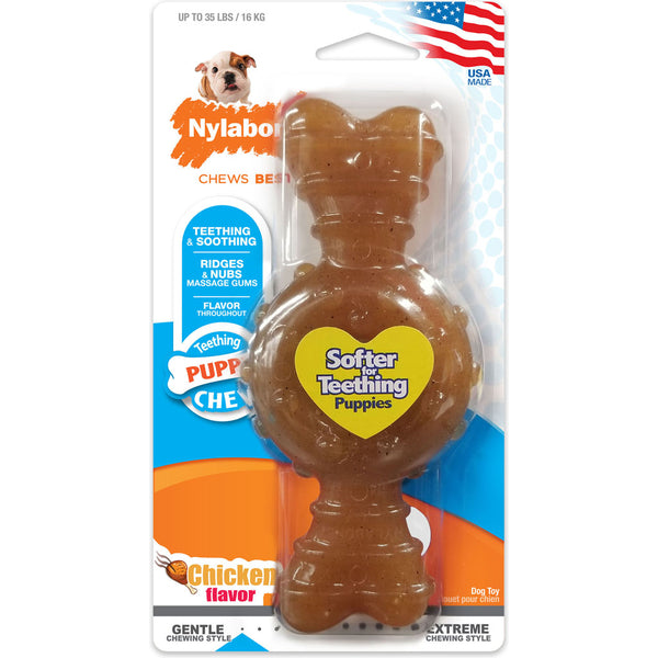 Nylabone Puppy Chew Ring Bone Medium Chicken Flavor Teething Toy Helps Clean Teeth Reduce Tartar and Discourage Chewing