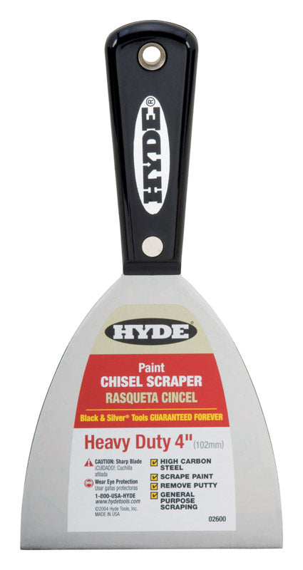 Hyde Black & Silver 4 In. W High Carbon Steel Stiff Chisel Scraper