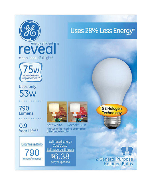 GE Reveal 53 watts A19 A-Line Halogen Bulb 790 lumens Soft White (Pack of 6)