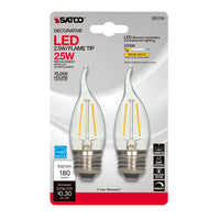 Satco CA10 (Flame Tip) E26 (Medium) LED Bulb Warm White 25 Watt Equivalence 2 pk