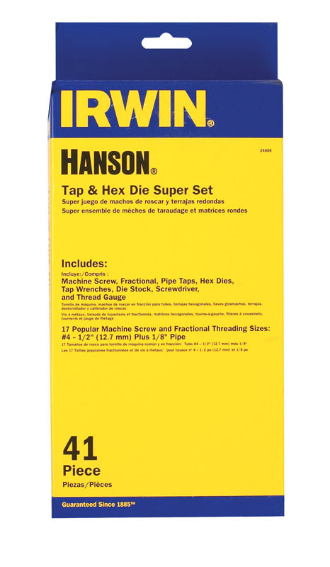 Irwin Hanson High Carbon Steel SAE Tap and Die Set 4-40NC, 6-32NC, 8-32NC, 10-24NC, 10-32NF, 12-24NC