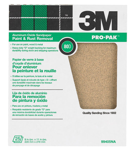 3M Pro-Pak 11 in. L X 9 in. W 80 Grit Aluminum Oxide Sandpaper 1 pk