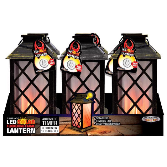 Blazing LEDz 9 in. Plastic Carriage Flicker Flame Lantern Silver (Pack of 6)