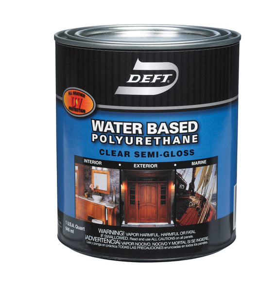 Deft Water-Based Polyurethane Semi-Gloss Clear Waterborne Wood Finish 1 qt. (Pack of 4)
