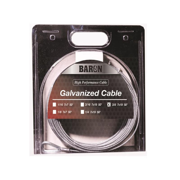 Cable de acero galvanizado para aeronaves Baron de 3/8 pulg. de diámetro x 50 pies de largo