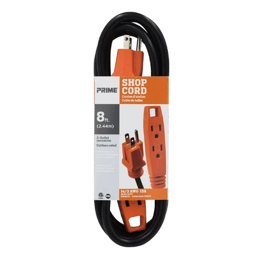 Prime Outdoor 8 ft. L Black/Orange Extension Cord 14/3 SJTW