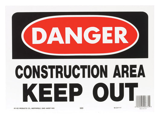 Hy-Ko English Construction Area Keep Out OSHA Sign Plastic 10 in. H x 14 in. W (Pack of 5)