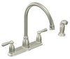 Moen Banbury Two Handle Stainless Steel Kitchen Faucet Side Sprayer Included