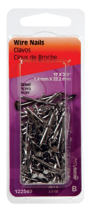 Hillman 17 Ga. x 7/8 in. L Bright Steel Wire Nails 1 pk 2 oz. (Pack of 6)