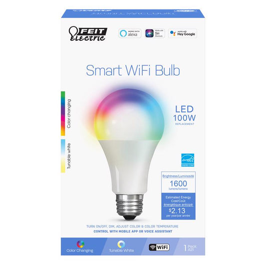 Feit Smart Home A21 E26 (Medium) Smart-Enabled LED Smart Bulb Color Changing 100 Watt Equivalence 1
