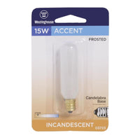 Westinghouse 15 watts T6.5 Tubular Incandescent Bulb E12 (Candelabra) Warm White 1 pk (Pack of 6)