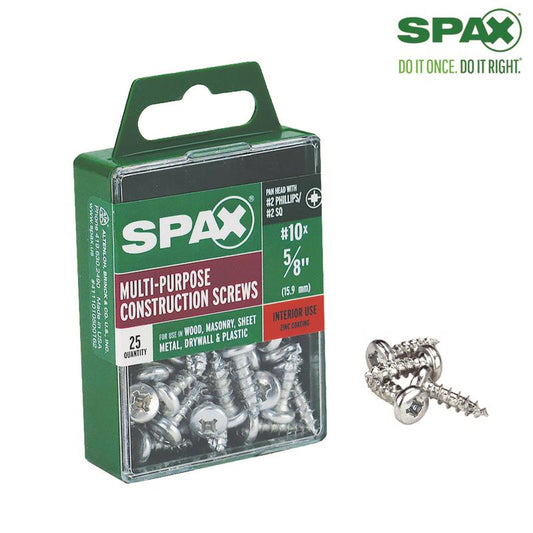 SPAX No. 10 x 5/8 in. L Phillips/Square Zinc-Plated Multi-Purpose Screws 25 pk