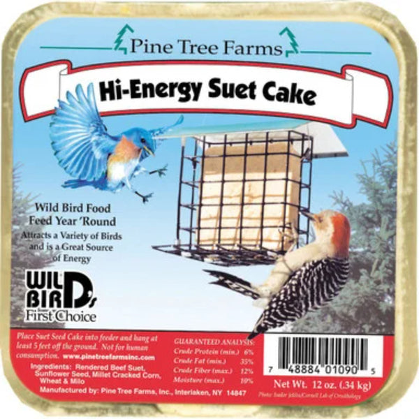 Pine Tree Farms Hi Energy Suet Cake Wild Bird Food High Calorie Nutrition 12 oz