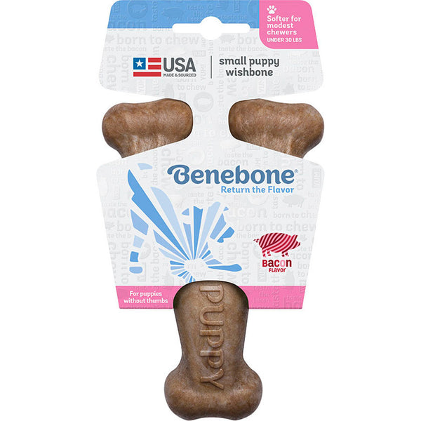 Benebone Wishbone Puppy Dog Chew Toy Bacon Flavor Small Durable Nylon for Puppies Under 30 lbs