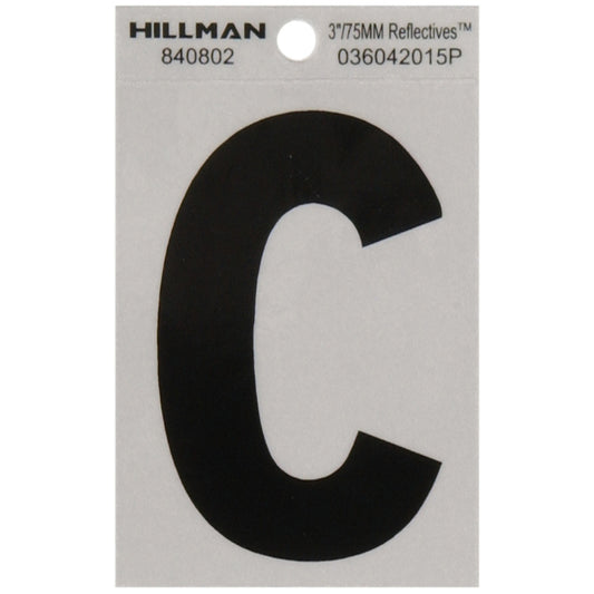 Hillman 3 in. Reflective Black Mylar Self-Adhesive Letter C 1 pc (Pack of 6)