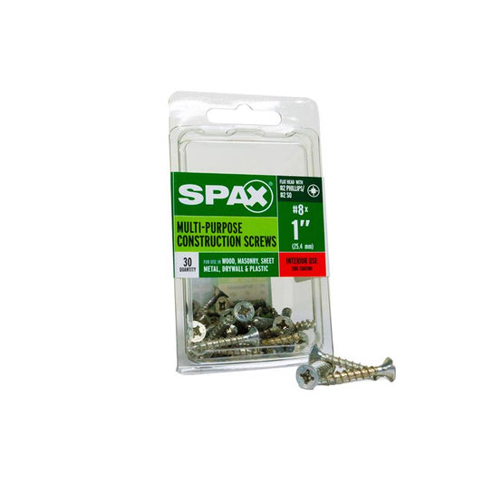 SPAX No. 8 x 1 in. L Phillips/Square Flat Head Zinc-Plated Steel Multi-Purpose Screw 30 each